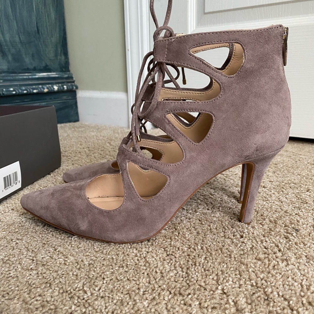 Vince Camuto Lace-Up Suede Heels